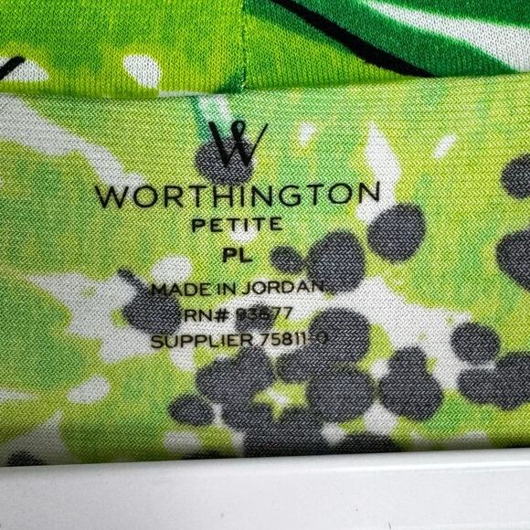 Worthington Petite Green & White Floral Print Cowl Neck Blouse Size PL - Picture 7 of 8